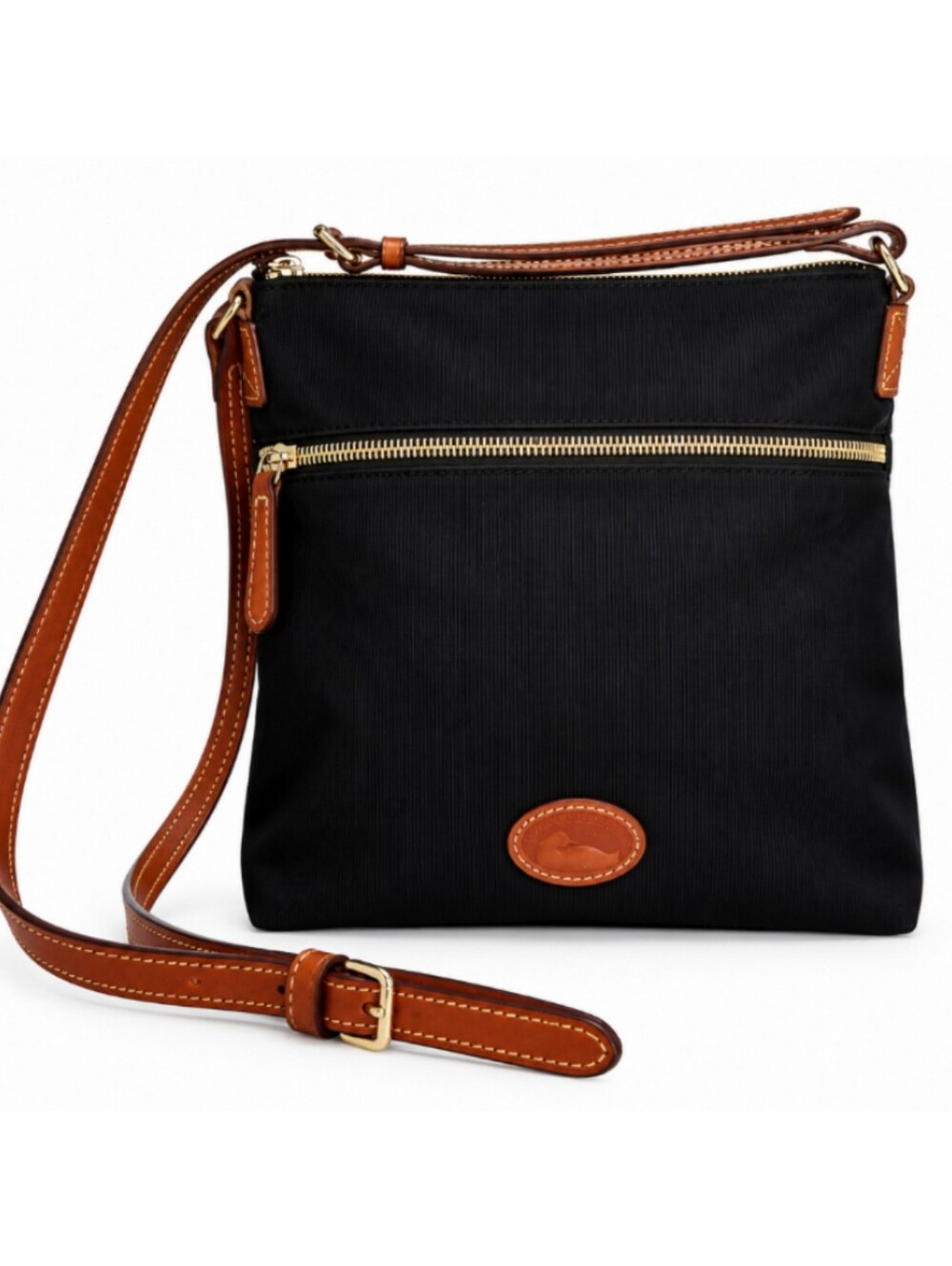 Dooney & Bourke Nylon Crossbody Bag Black Leather Quiet Luxury Minimalist Chic